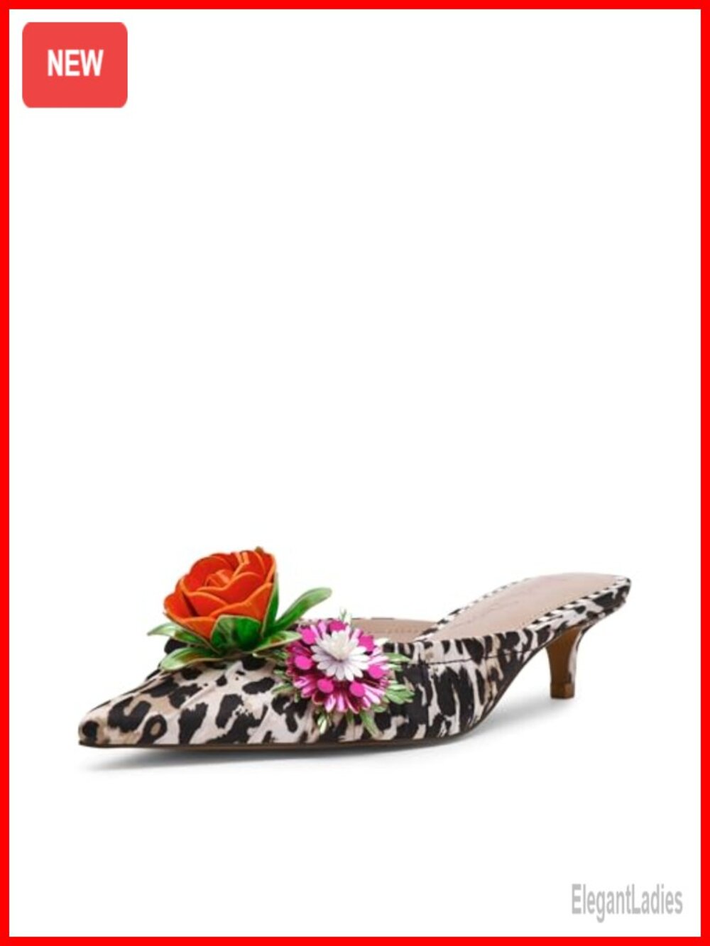 Pointed Toe Kitten Heel Floral Embellished Party Pump